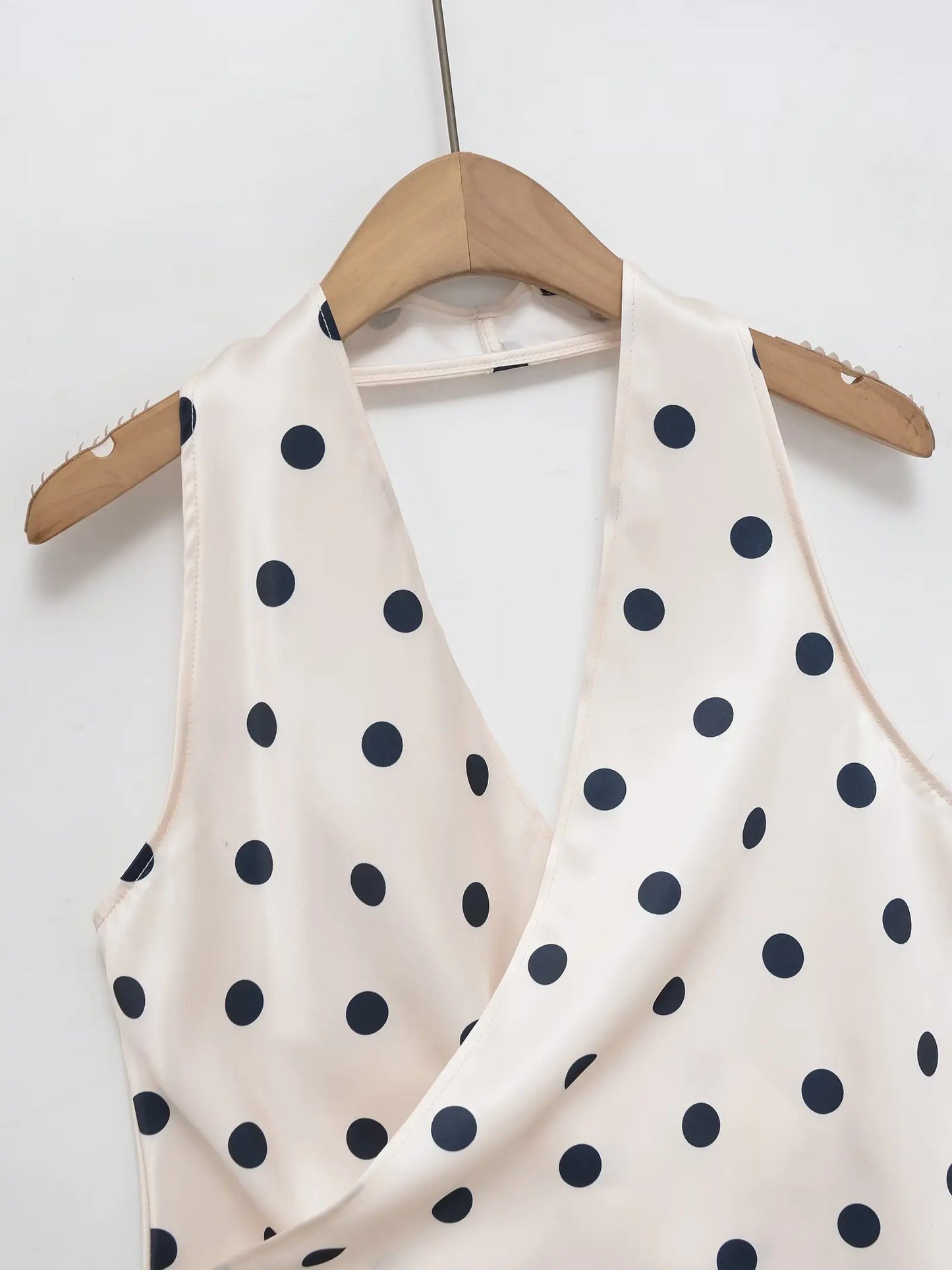 HH Women Fashion Halter Tops Draped Asymmetrical Hem Elegant Satin Sleeveless Summer Vest Female Casual Party Polka Dot Tops