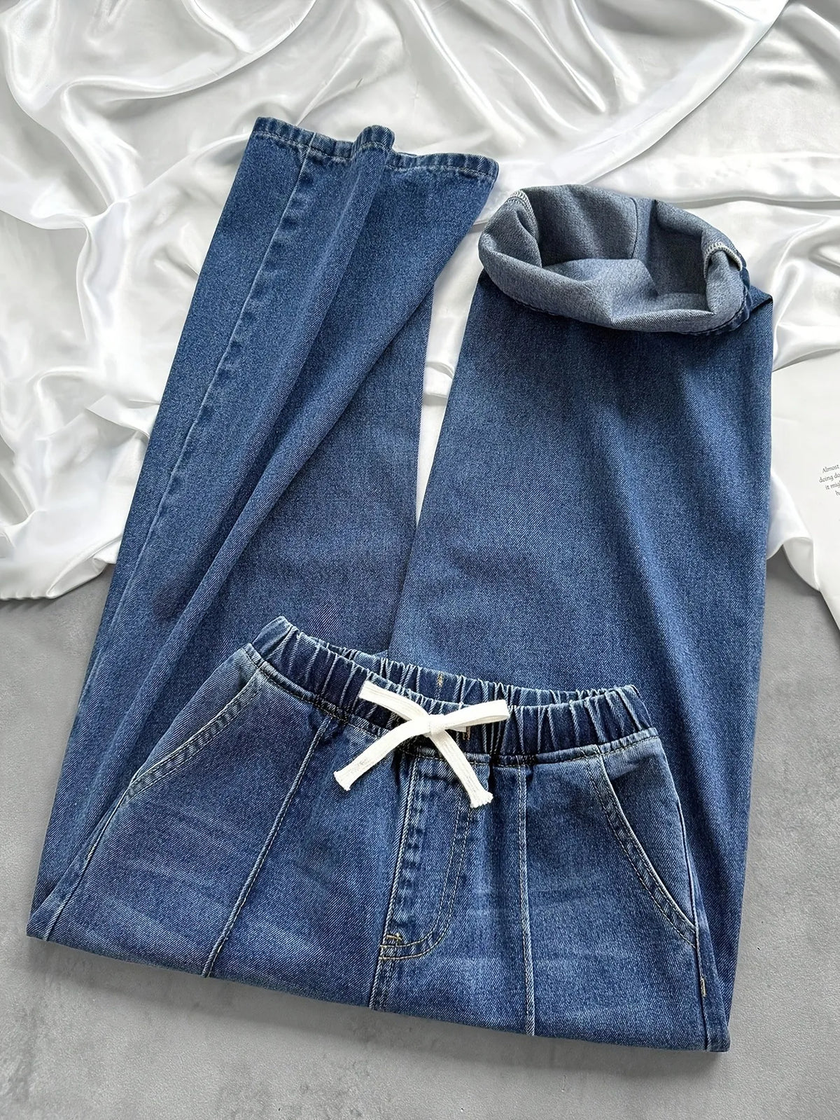 Y2K Little Girls Baggy Wide Leg Denim Pants Elastic Drawstring Waist Loose Straight Jeans For Street Fashion School Daily Outfit