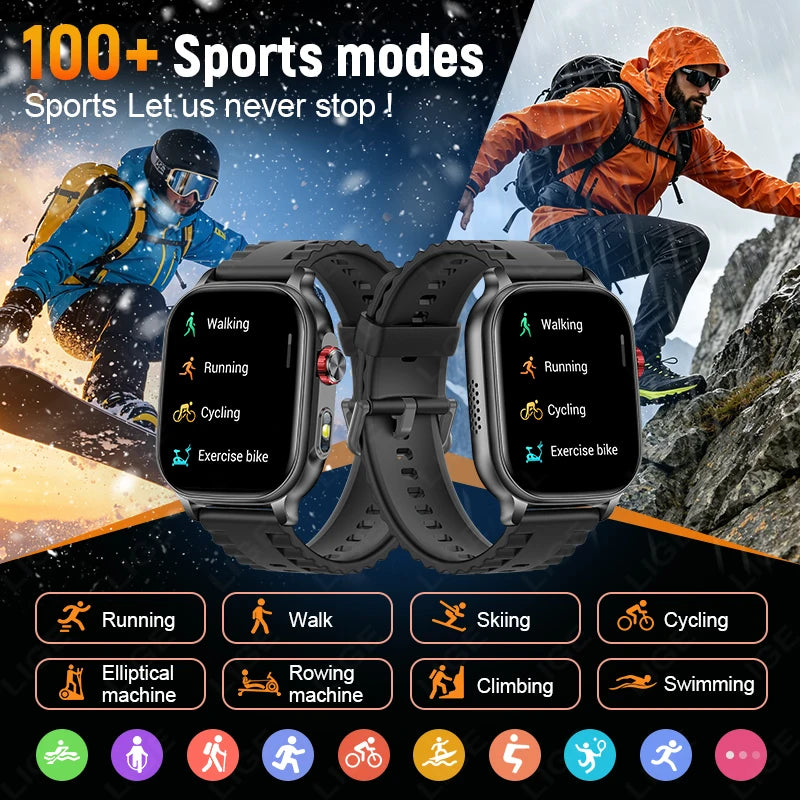 LIGE New Smart Watch Men Women 1400mAh Ultra Battery 2.01Inch HD Screen LED Flashlight IP68 Waterproof Bluetooth Call SmartWatch