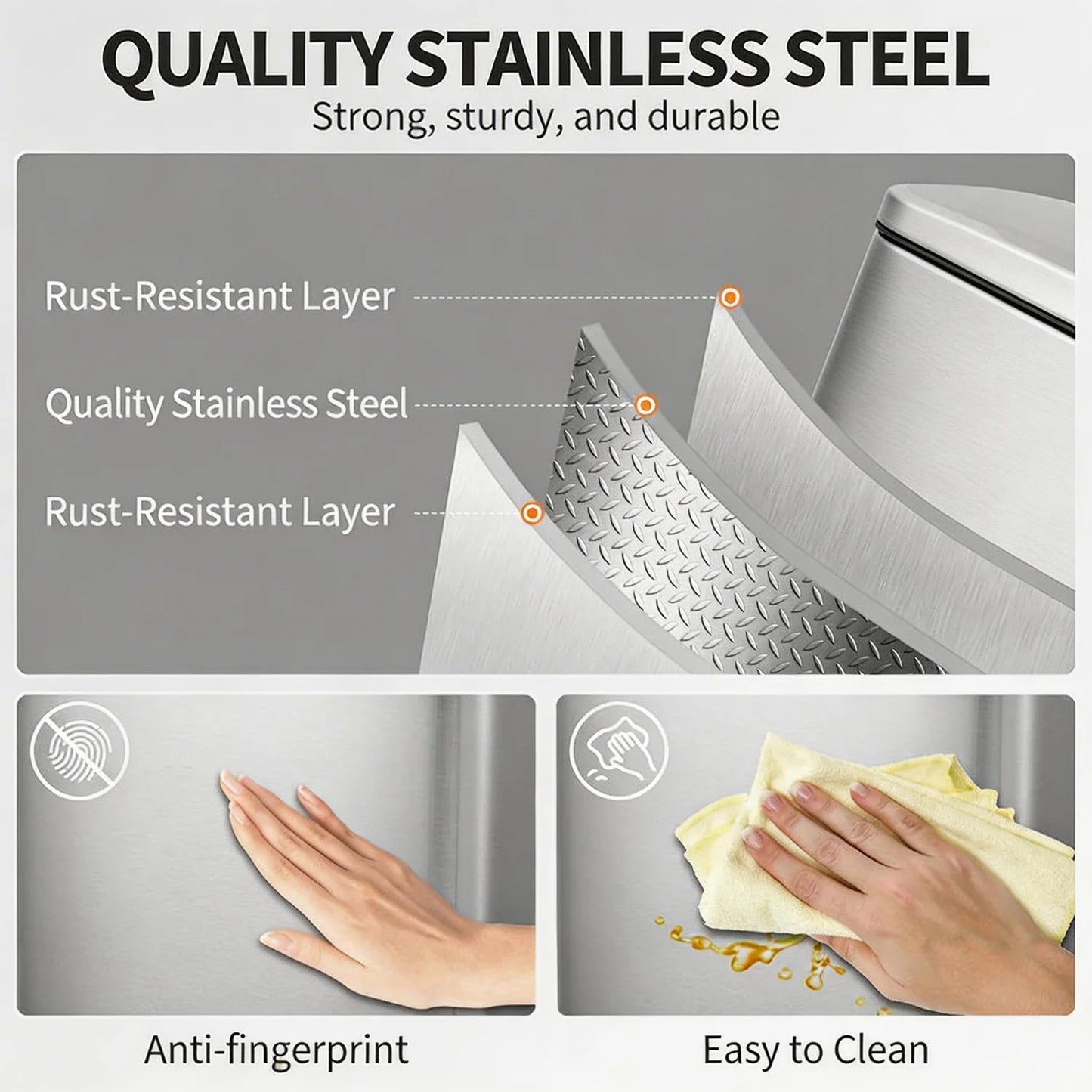 Fingerprint-Proof 13 Gal Pedal Trash Bin Stainless Steel Kitchen Wastebasket Removable Liner Quiet Lid For Office Garage