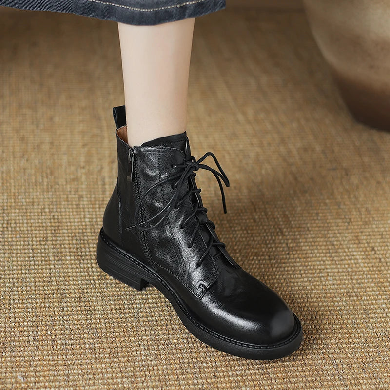 2025 New Autumn Ankle Winter Genuine Leather Women Boots Chelsea Boots Women Shoes Real Leather Shoes Retro Platform Shoes