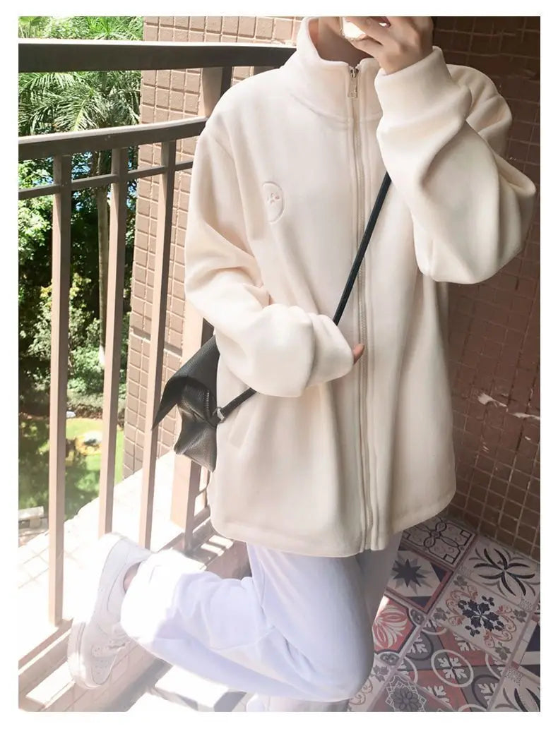 Fleece Jacket for Women in Autumn and Winter New Loose Lamb Wool Sweatshirt for Women Stand-up Collar Small Top