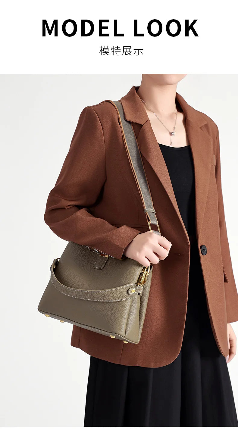Retro bucket bag women's fashionable handbag large capacity new single shoulder crossbody bag Soft Leather multi-color wallet