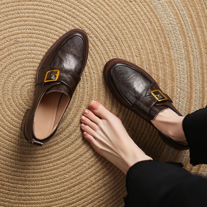2026 New Women Pumps Pointed Toe Women Shoes Chunky Heel Loafers Fashion High Heels Split Leather Ladies Shoes Big Size 43