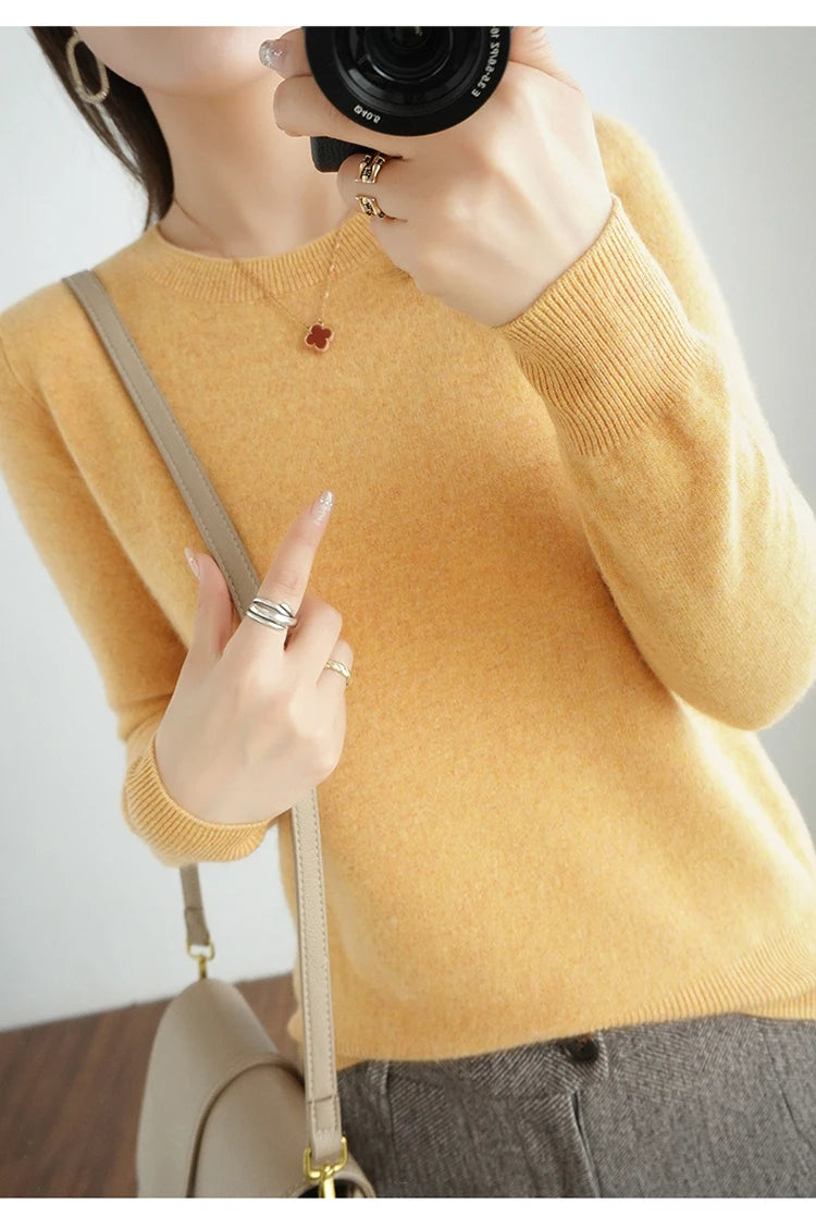 Autumn And Winter Cashmere Sweater Women's Crew Neck Pullover Casual Knitted Top Women's Short Undercoat Fashion 18 Colors