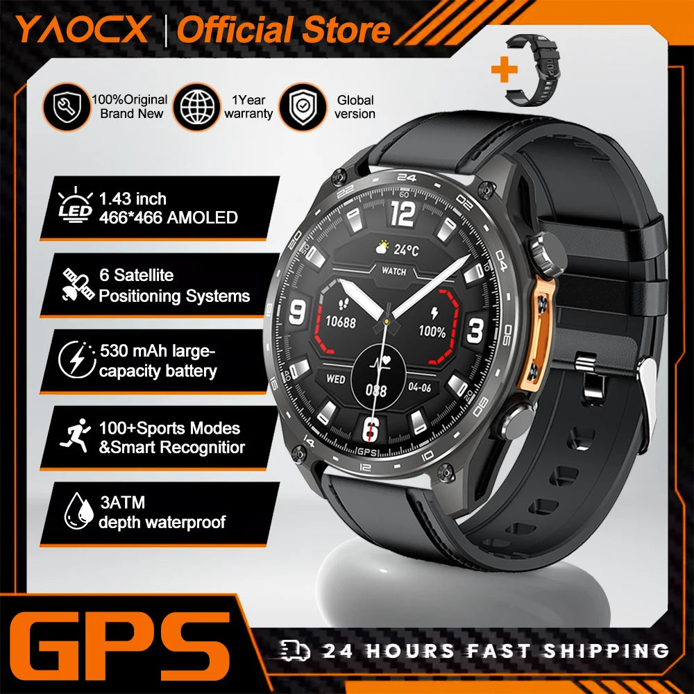 2026 New Smart Watch for Men with Built in GPS Maps 100+ Sport Modes 3ATM Waterproof BT Call MP3 MP4 Playback Altitude Compass