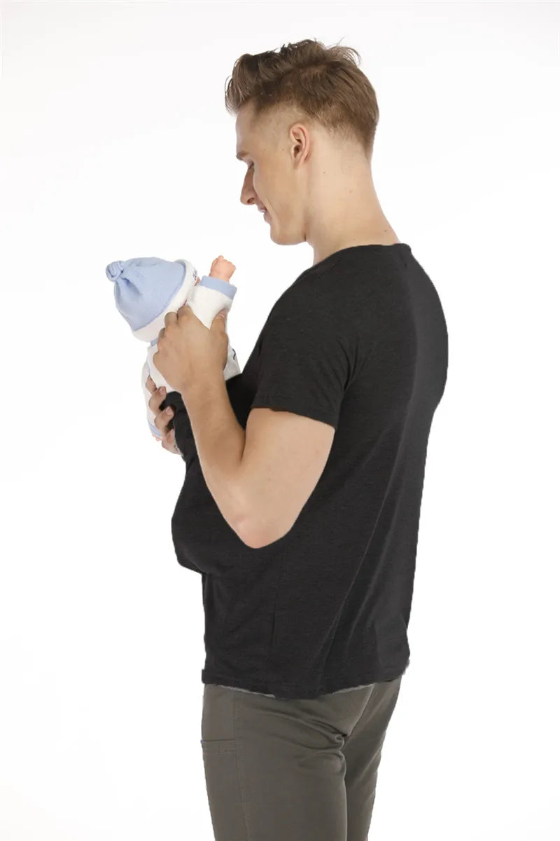Kangaroo Safety Pocket T-Shirt Baby Summer Pregnancy Carrier Feeding Nylon Cotton Clothing Father Mother Short Sleeves Tops