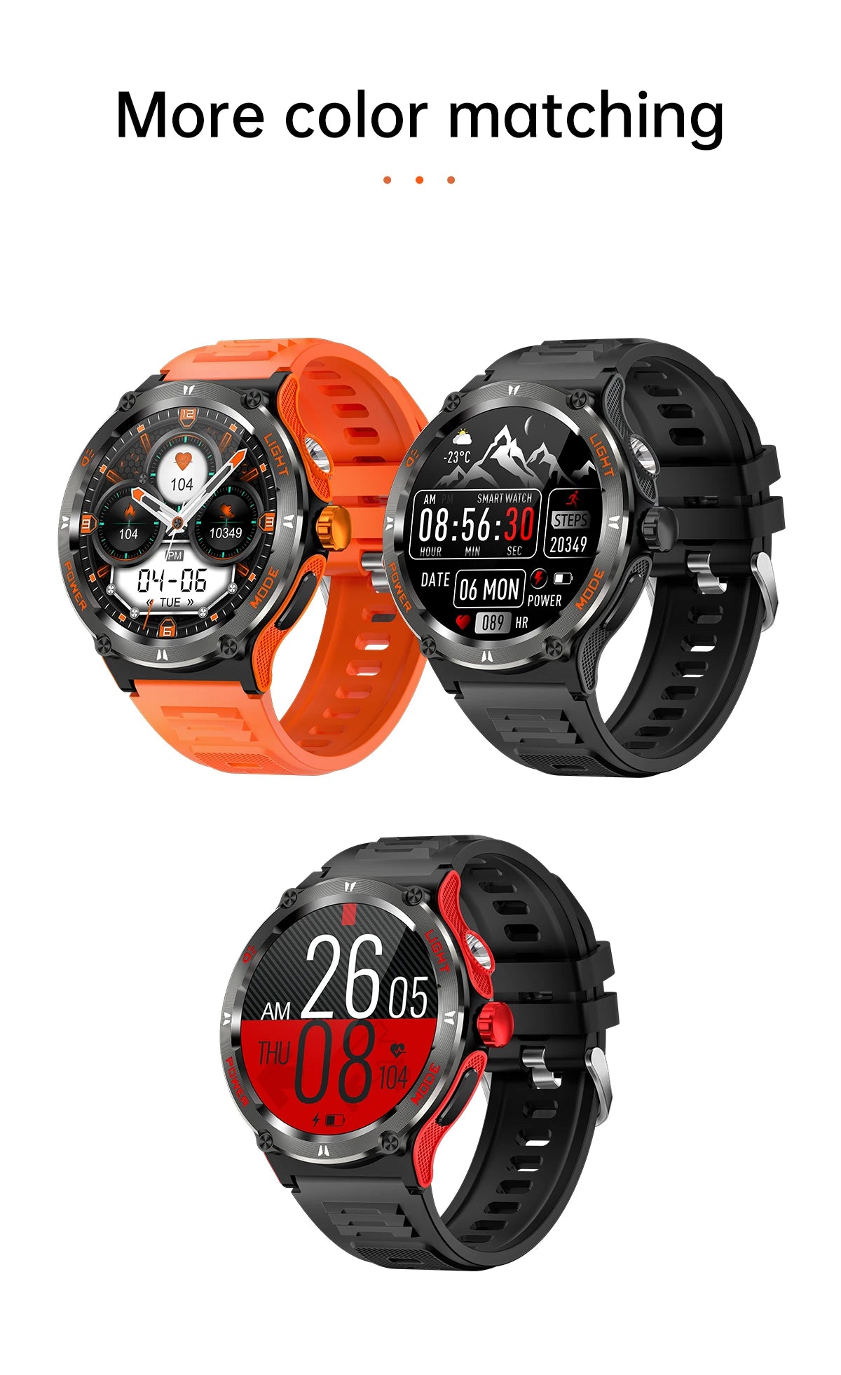 Hot Outdoor Military Smart Watch Men LED Strong Light AMOLED Screen Heart Rate Compass Bluetooth Call 3ATM Waterproof Smartwatch