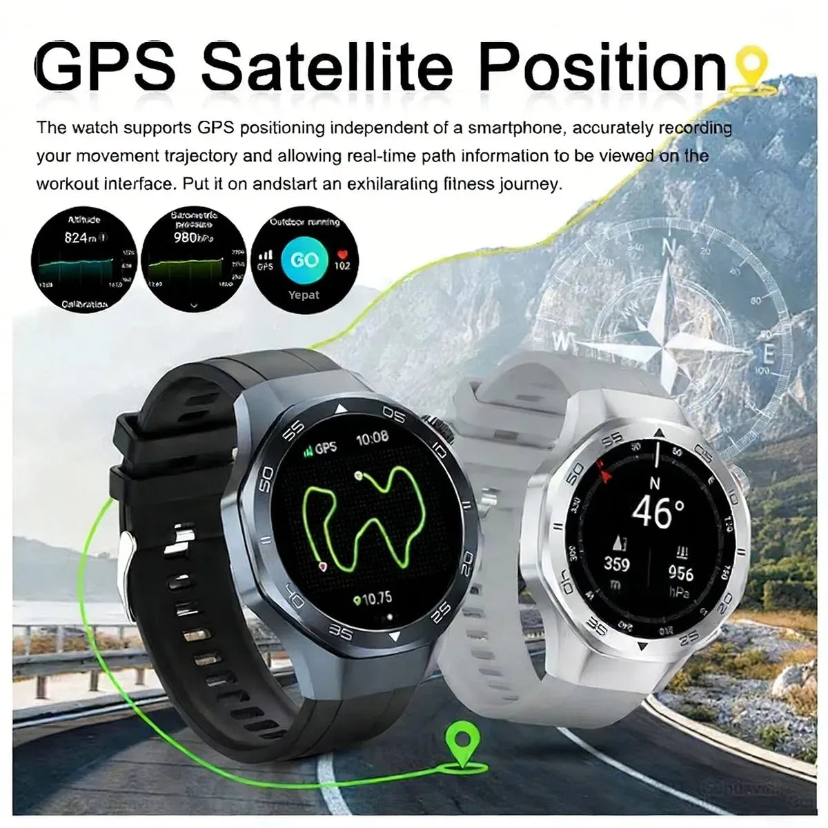 Men's Smart Watch 1.53" AMOLED Display Sapphire Glass GPS Bluetooth Call 3ATM Waterproof Health Monitor 520mAh Smartwatch
