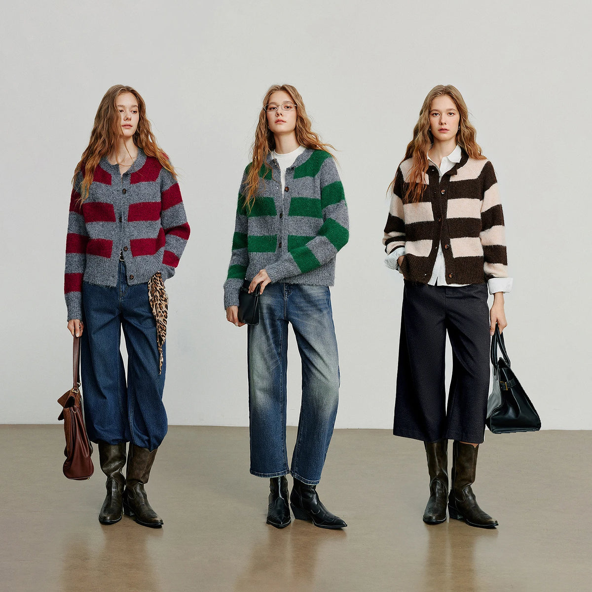 TOYOUTH Women Sweater 2025 Autumn New Color Contrasting Lulu Style Striped Cardigan Tops