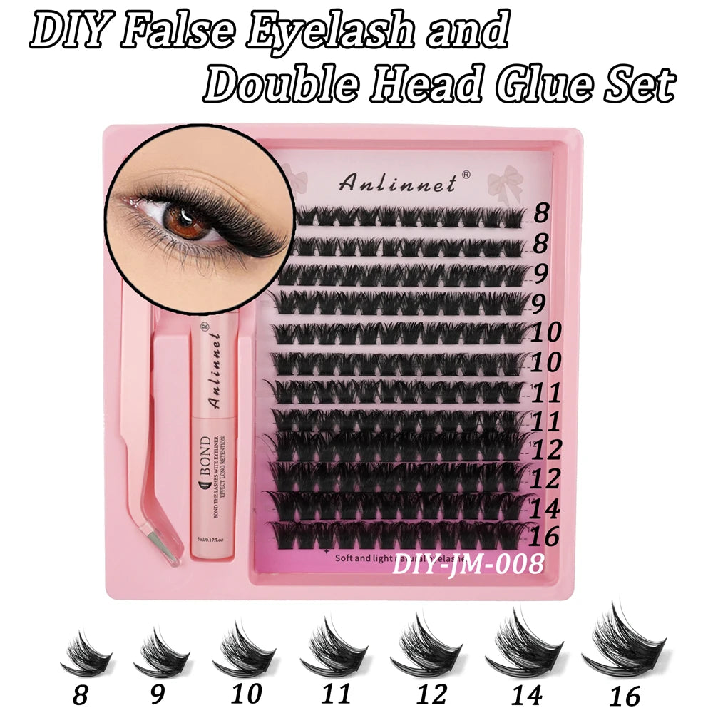 Eyelash Bundle Set DIY Eyelash 8-15mm Extended Makeup Personal Eyelash Adhesive+Sealing Layer Adhesive+Eyelash Tweezers
