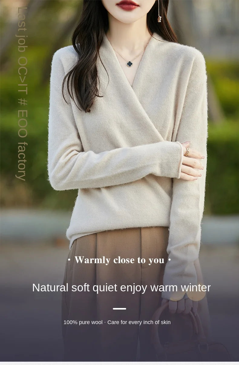 Women's Knitted Cashmere Sweater 100% Merino Wool Thickened Top Loose Long Sleeve Clothing Warm For Autumn And Winter YYY2442