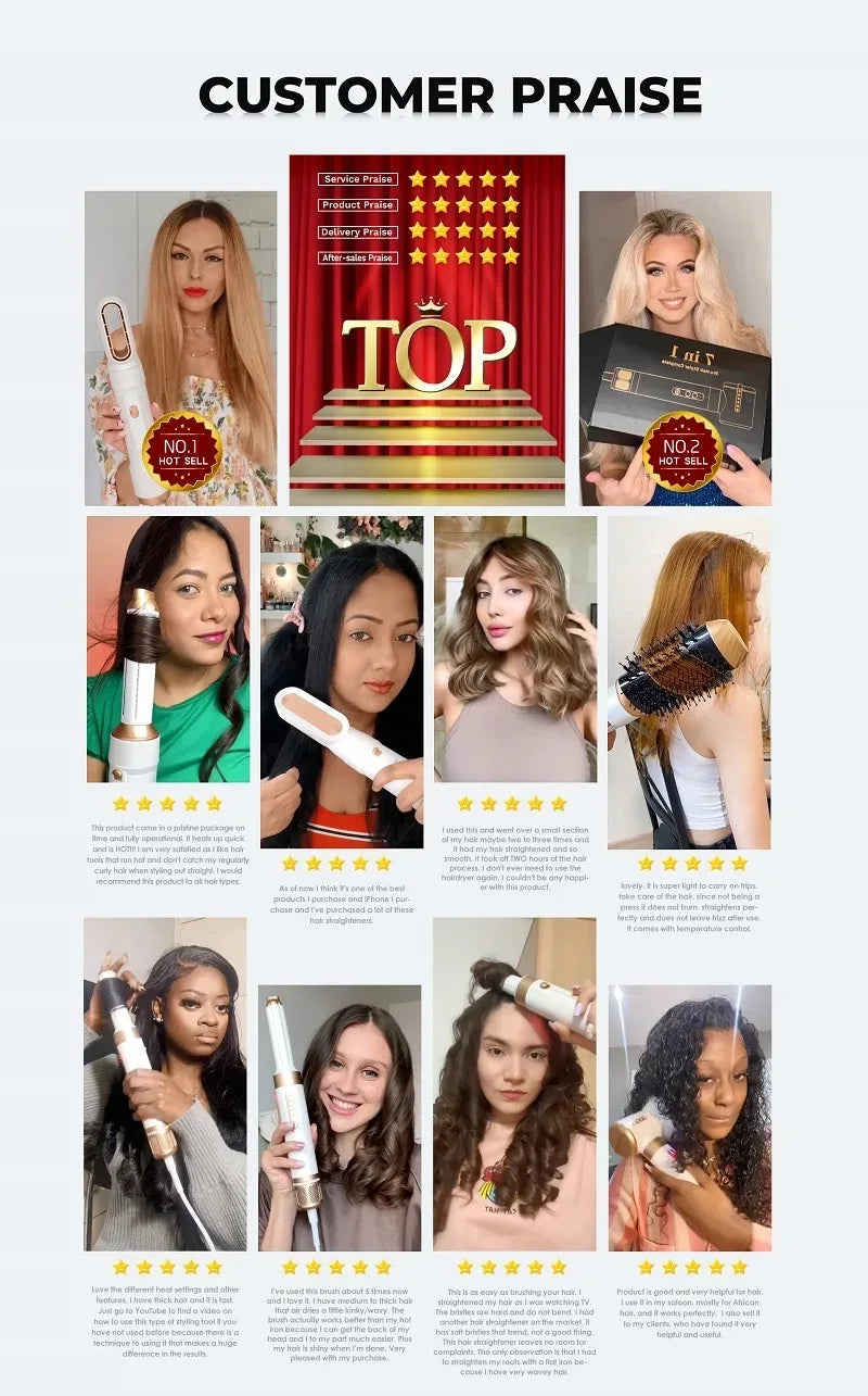 7 In 1 Hair Dryer Brush Brushless High Speed Hair Dryer with Diffuser Ionic Blow Dryer Hot Air Styling Comb Auto Hair Curler