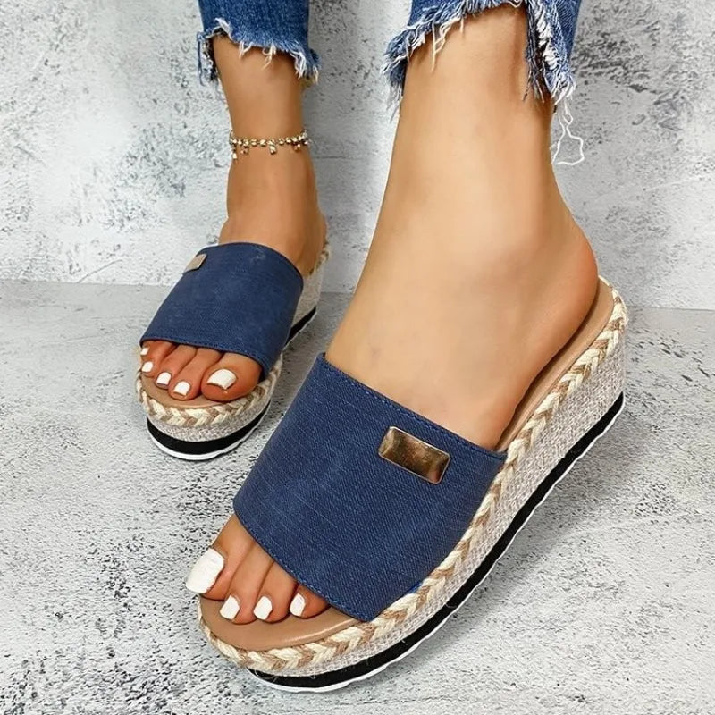 Womens High Heel Sandals Ladies Thick Bottom Casual Slippers Summer New Wedges Sandals Female Shoes Women Platform Mules Slipper
