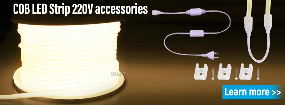 COB LED Strip 360leds/M High Bright EU Plug 220V CRI RA90 Waterproof Outdoor Garden FOB LED Tape For Bedroom Kitchen Lighting