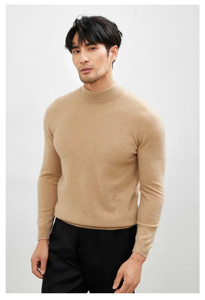 100% Pure Cashmere Men's Sweater Half High Neck Pullover Youth Business Casual Long Sleeve Jumper Spring/Autumn High-End Jacket