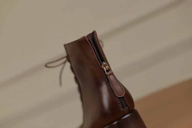 2022 Autumn Women Boots Square Toe Back Zipper Women Shoes Chunky Heels Shoes for Women High Heel Boots Vintage Leather Shoes