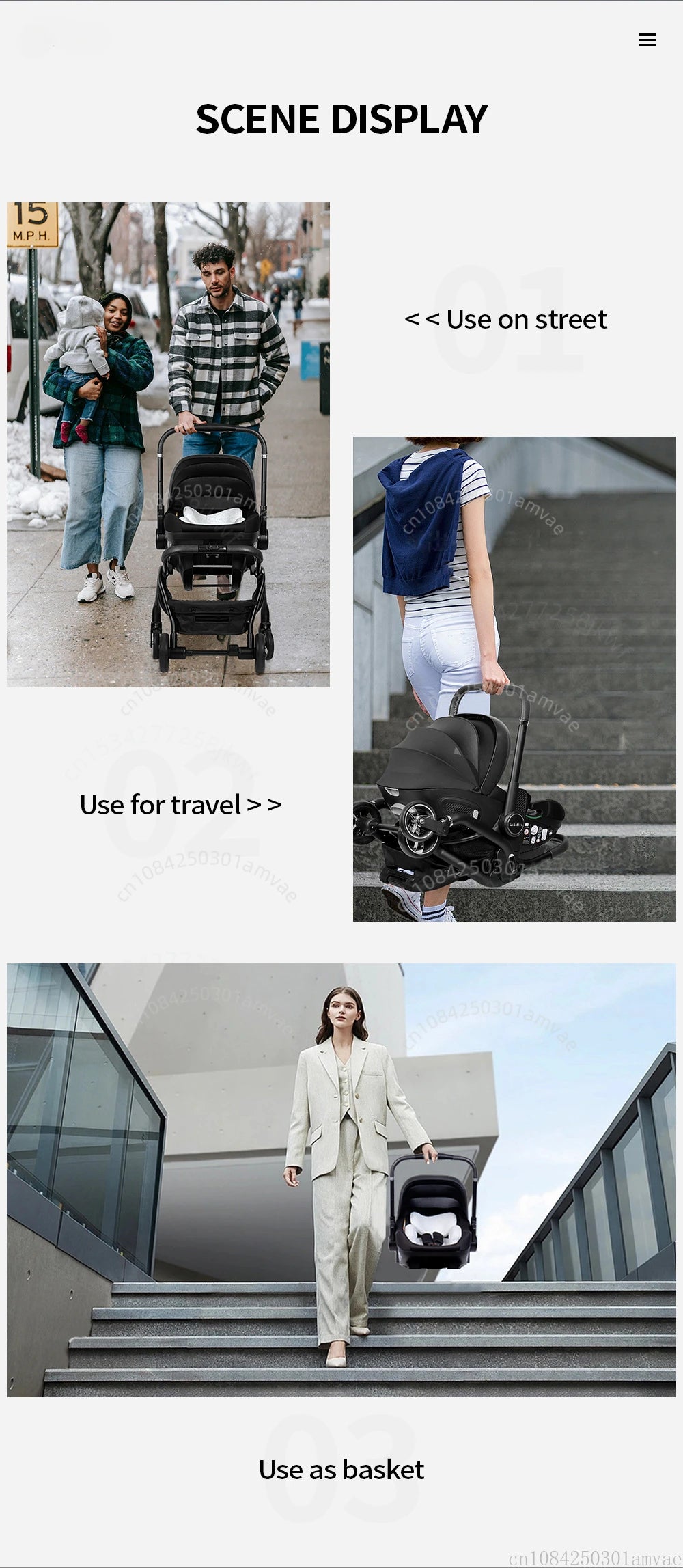 Kodilo baby safety stroller, child safety seat, newborn baby sleeping basket can be pushed in both directions Easy to operate