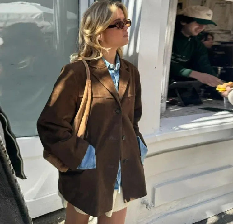 2026 Winter Women Elegant Jacket with Lapel Casual Single Breasted Pocket Long Sleeve Short Coat Street Overcoat Vintage Top