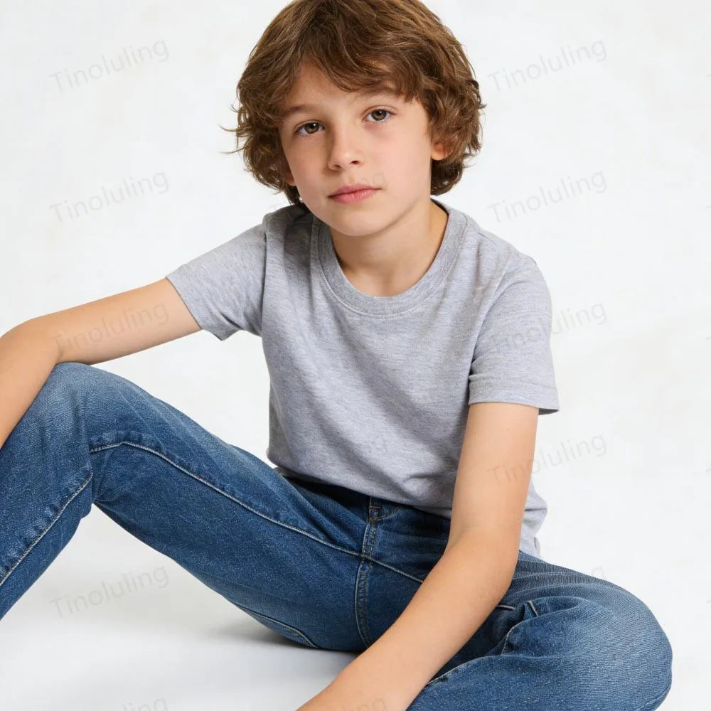 1 to 14 Years Boys Tshirt Plain Cotton Teenage Girls T Shirts Basic White Black Tees Korea Short Sleeve Summer Children Clothing