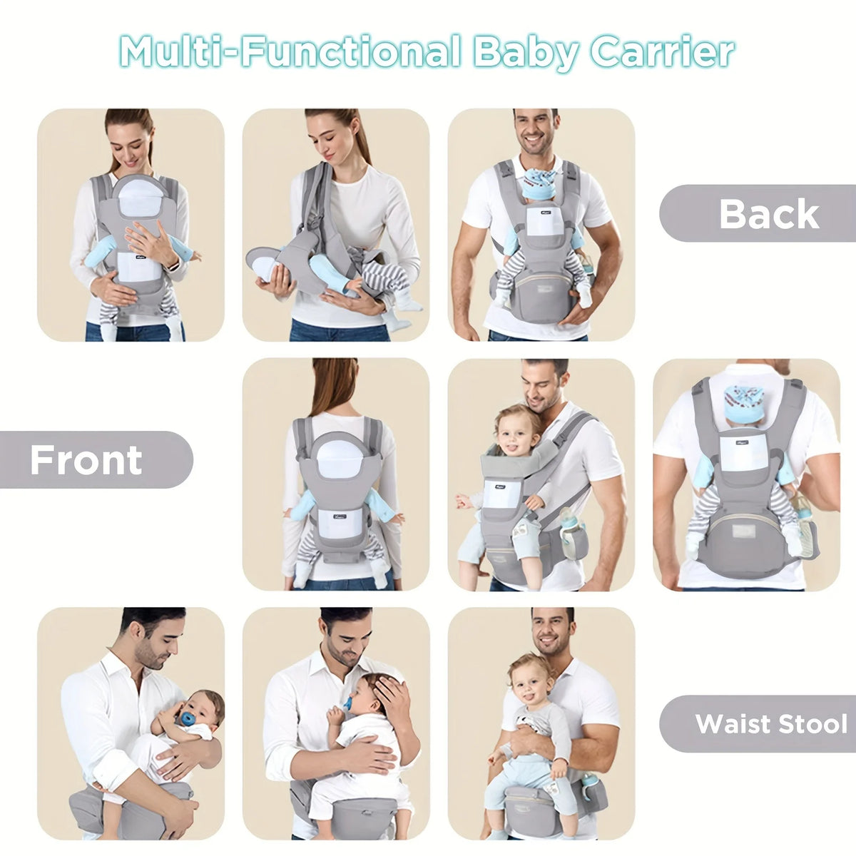 Baby Carrier Infant Multifunctional Waist Stool Newborn To Toddler Before and After Kangaroo Bag Accessories 6-in-1 Baby Carrier