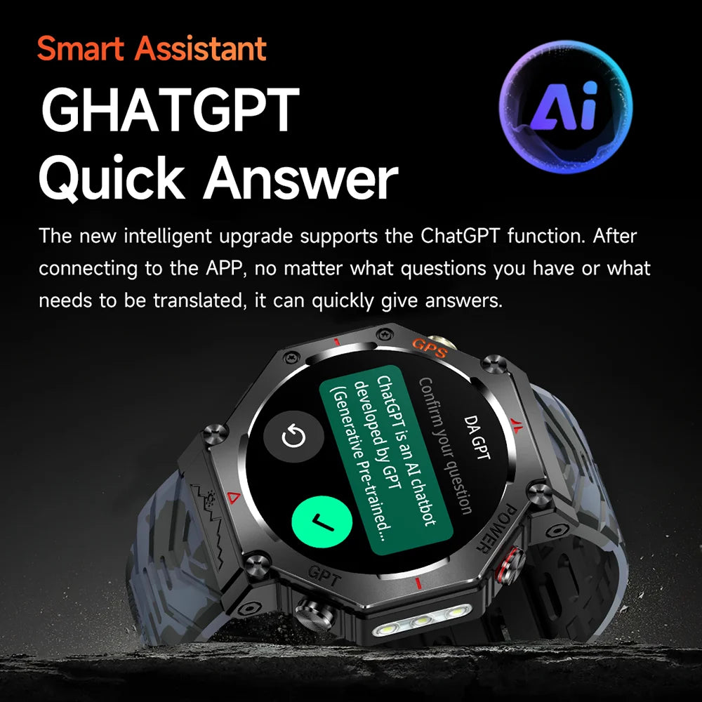 2025 New ChatGPT AI assistant Smart Watch 5ATM Waterproof GPS Built-in Dual-band GNSS Compass Sport Smartwatch Men Woman