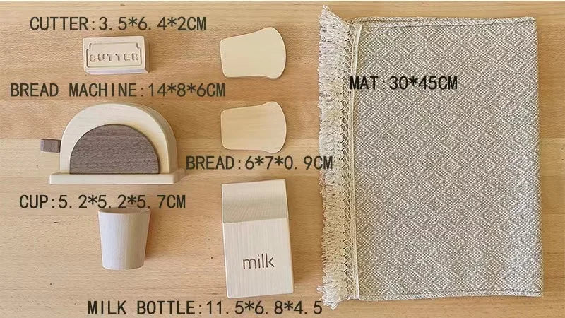 Kids Montessori Wood Toys Wooden Eggs Unpaint Sensory Kitchen Bowl Teapot Cups Toaster Baguette Early Learning Gift