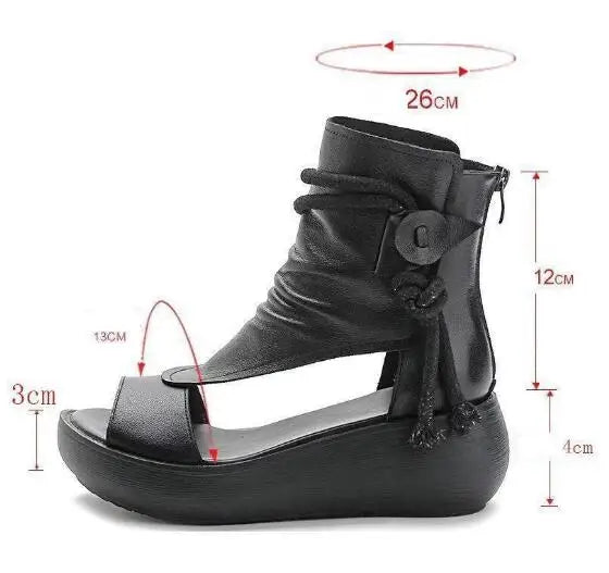 GKTINOO 2026 New Summer Black Women Leather Sandals Cool Boots Platform Shoes Wedges Sandals Women Shoes Fashion Outdoor Sandals
