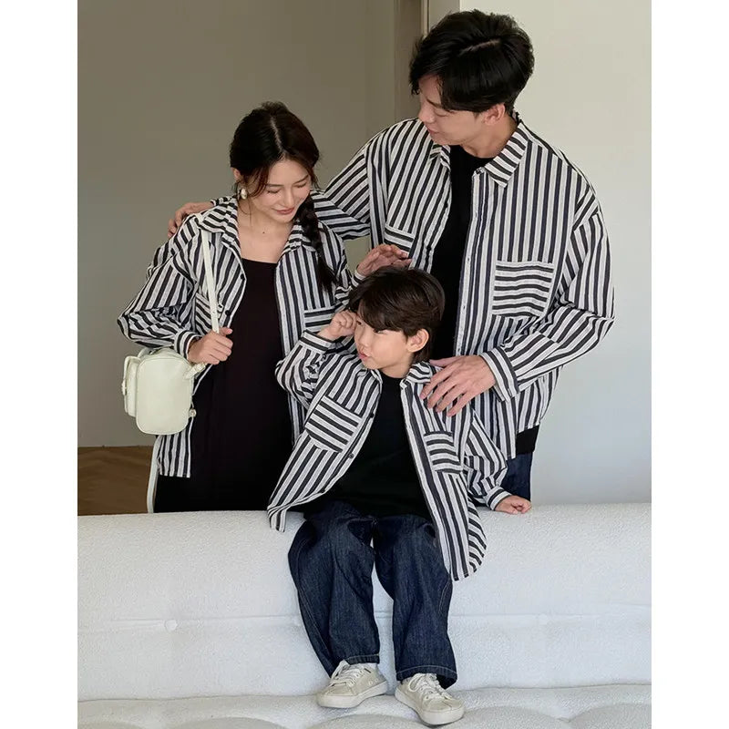 Family Matching Couple Clothes Dad Mom Children Shirts Coat Father Mother Daughter Son Clothing Sets Korean Parent-child Outfit