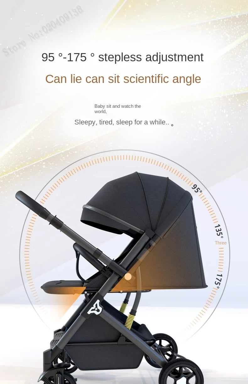 Lightweight stroller Two-way Push Trolley Stroller High Landscape Spine Protection Newborn Baby Four Wheel Stroller