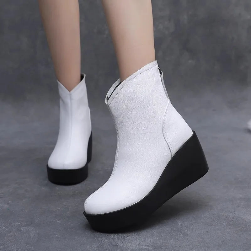 GKTINOO 2026 New Autumn Winter Women Shoes Woman Genuine Leather Wedges Snow Boots Height Increasing Short Women Boots Platform