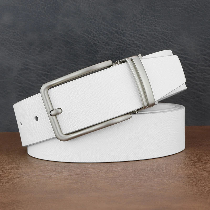 High quality men belt luxury famous brand designer pin buckle belts leisure white 3.3cm genuine leather boys jeans ceinture homm