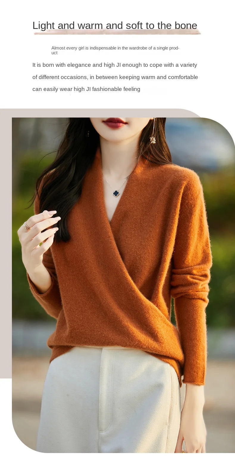 Women's Knitted Cashmere Sweater 100% Merino Wool Thickened Top Loose Long Sleeve Clothing Warm For Autumn And Winter YYY2442