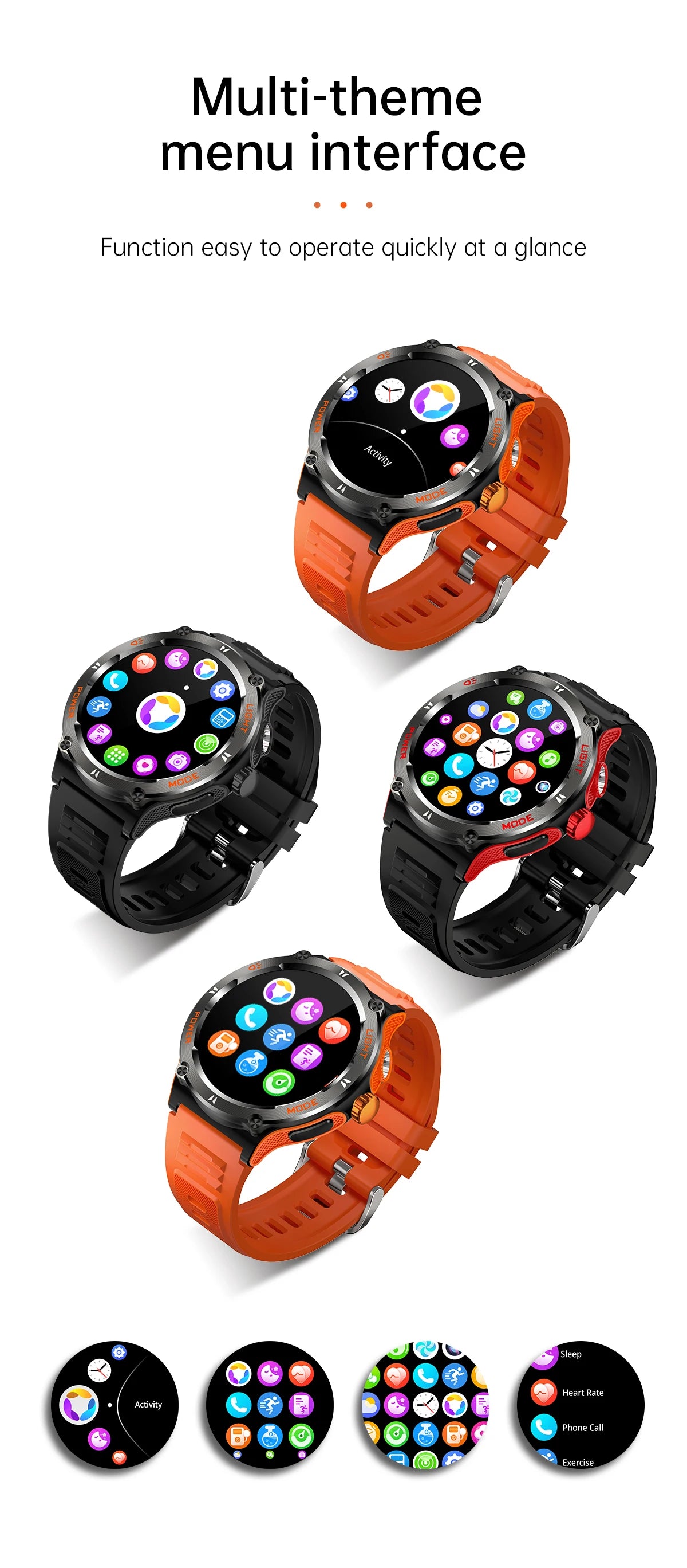 Hot Outdoor Military Smart Watch Men LED Strong Light AMOLED Screen Heart Rate Compass Bluetooth Call 3ATM Waterproof Smartwatch