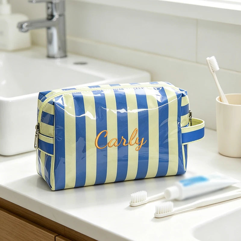 Customised Embroidery/Standard Style 2 Options, Striped Handbag, Makeup Storage Bag, Back-to-School Season, Gift!