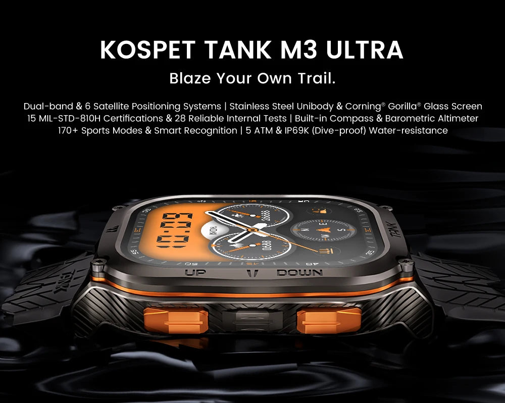 2024 Original KOSPET TANK M3 Ultra GPS Smart Watches For Men Women Smartwatch AOD Electronic Military Rugged Waterproof Watch