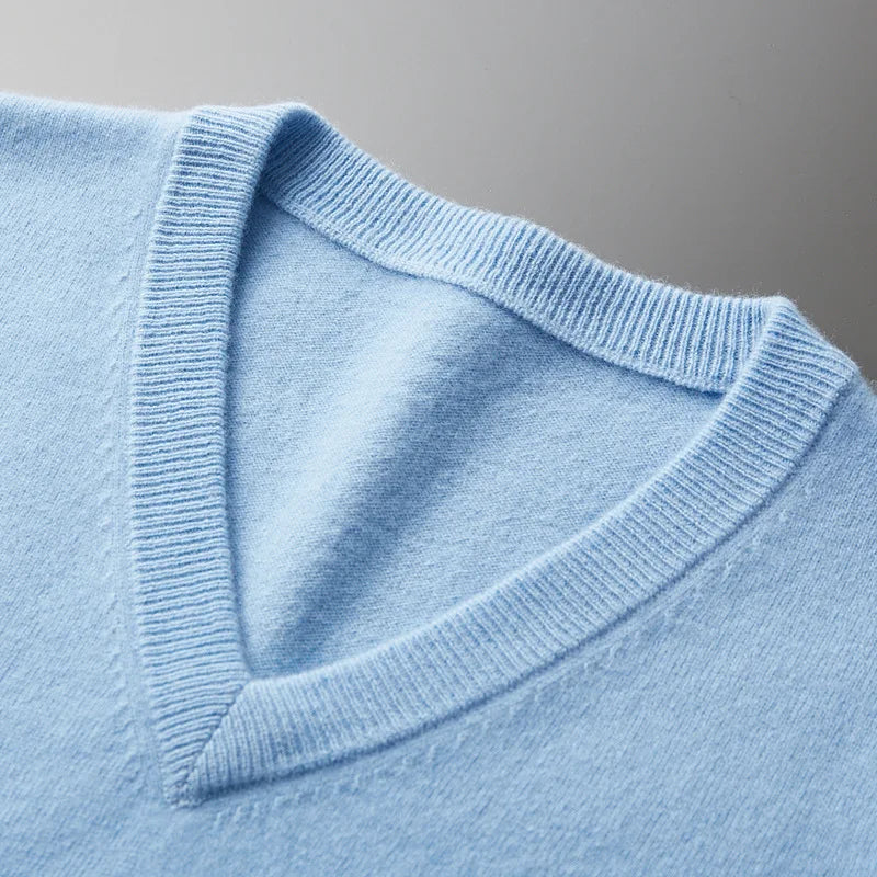 Cashmere Cotton Blend Classic V-neck Knitted Sweater Men Pullover 2024 Autumn Winter Soft Warm Business Casual Jumper pull homme
