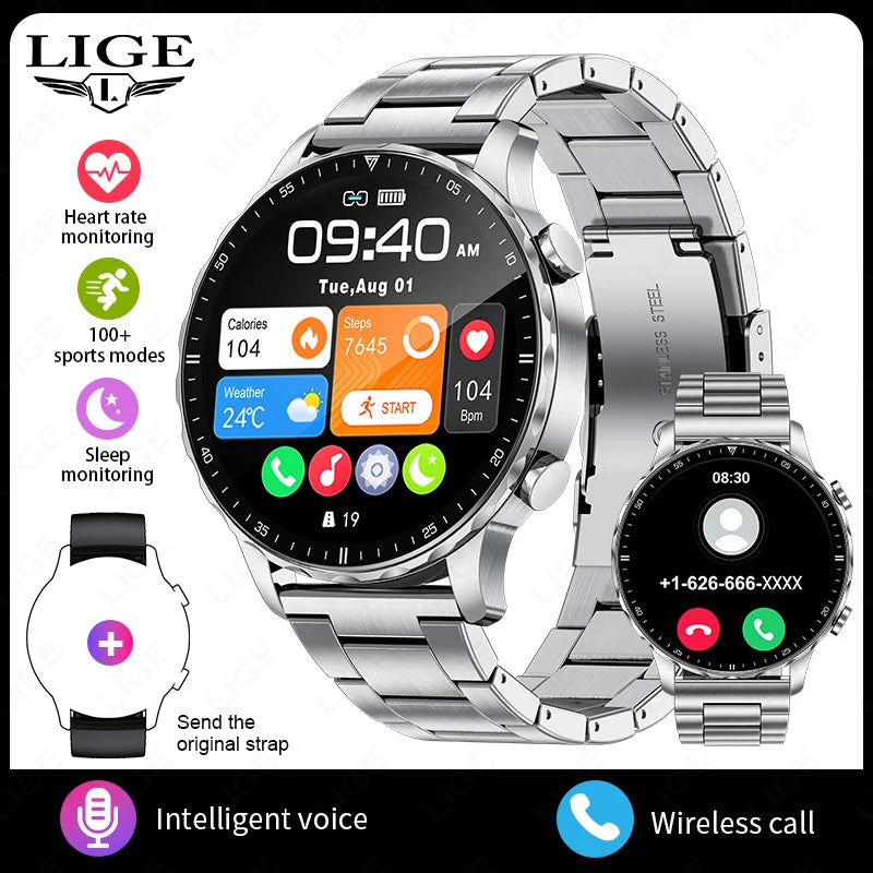 LIGE New Smart Watch 1.53'' 360*360 Full Touch Screen Outdoor Waterproof Bluetooth Call Watches Sports Fitness Man smart watches