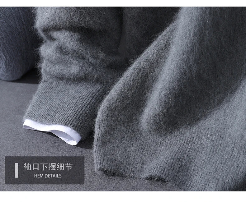 Men's Clothing: 100% Pure Mink Cashmere Knitted Sweater Casual And Loose Large-Sized Hooded Pullover Autumn Winter New Products