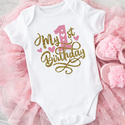 My 1st Birthday Print Baby Romper Infant Bodysuit Newborn Short Princess Sleeve Jumpsuit Baby Girl Birthday Party Outfit Clothes