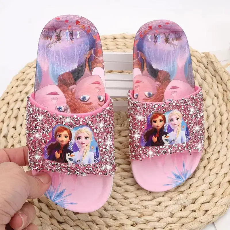 Disney Frozen Anna Elsa Shoes For Girls Children Lovely Cartoon Princess Flats Kids Beach Home Shoes Inside and Outside Slippers