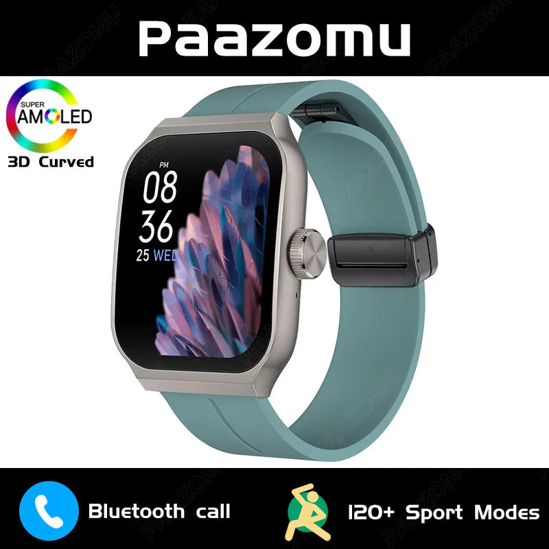 New AMOLED Smart Watch 1.96inch 3D Flexible Curved Screen Bluetooth Call Heart Rate NFC Waterproof Smartwatch For Android IOS