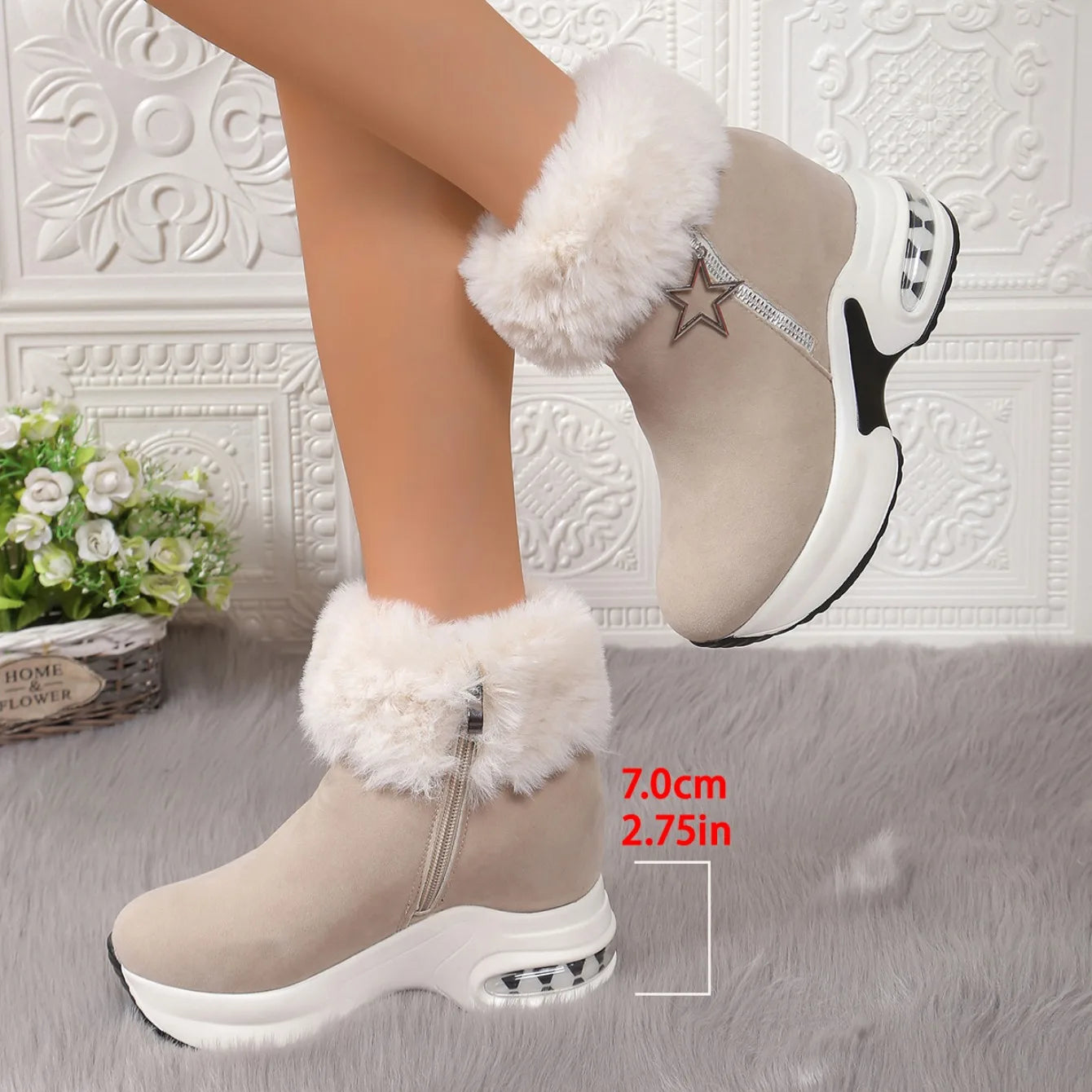 Women Boots Winter 2024 New Casual High Heels Warm Boots Thickened Fluff Wedge Shoes Fashion Outdoor Platform Snow Boots Women