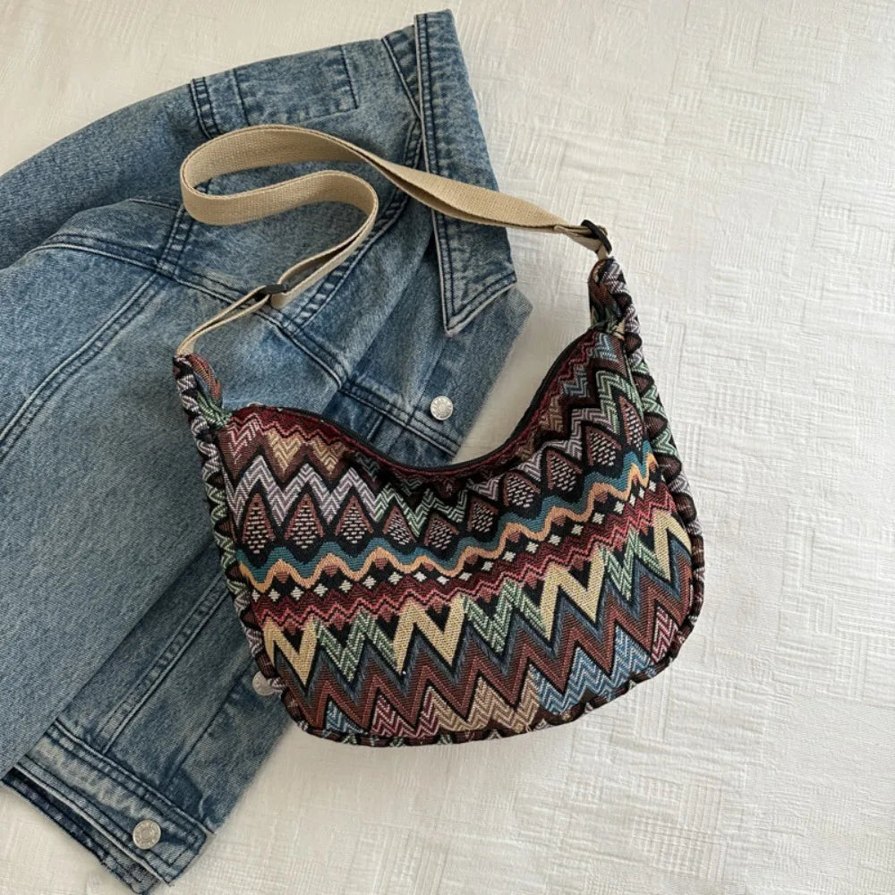 Thailand Ethnic Style Shoulder Bag Saddle Bag Large Capacity Messenger Bag Dumpling Bag Casual Commuting Bag Tote Bag