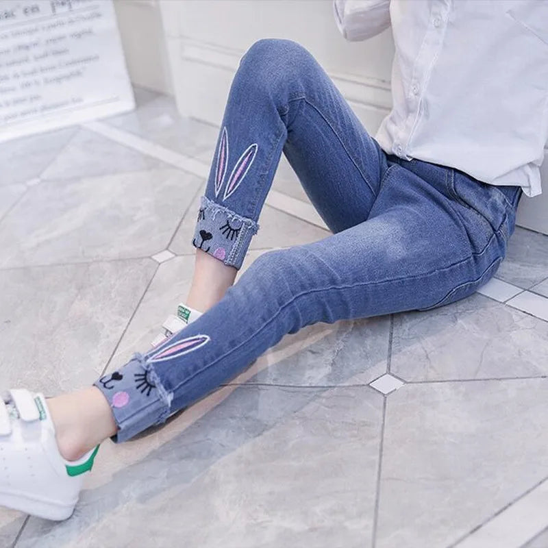 New Teenage Girls Jeans 2026 Spring Autumn Casual Fashion Loose Blue Kids Leg Wide Pants School Children Trousers 3-12Year