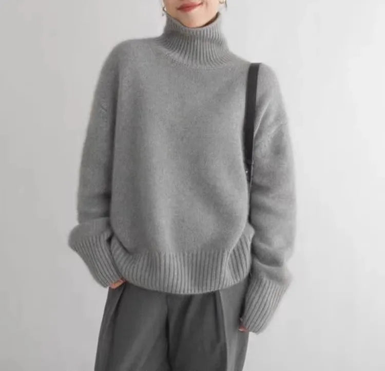 2024 Autumn and Winter New Thick Cashmere Sweater Women High Neck Pullover Sweater Warm Loose Knitted Base Sweater Jacket Tops