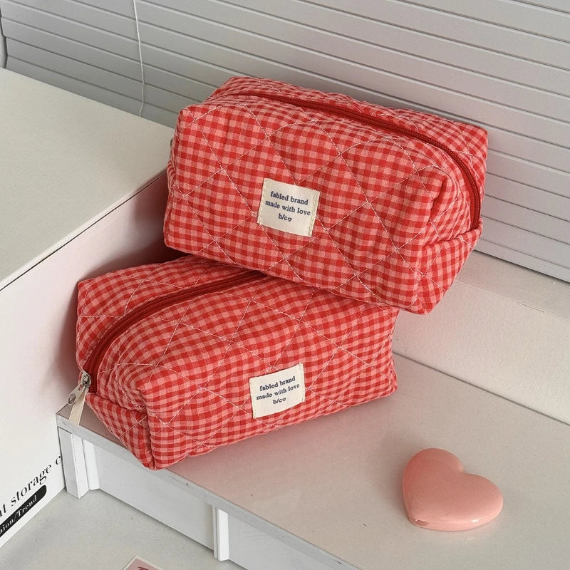 Cute Makeup Bag for Women Portable Travel Small Cosmetic Bags Fashion Plaid Zipper Toiletry Bag Washing Pouch Storage Bags