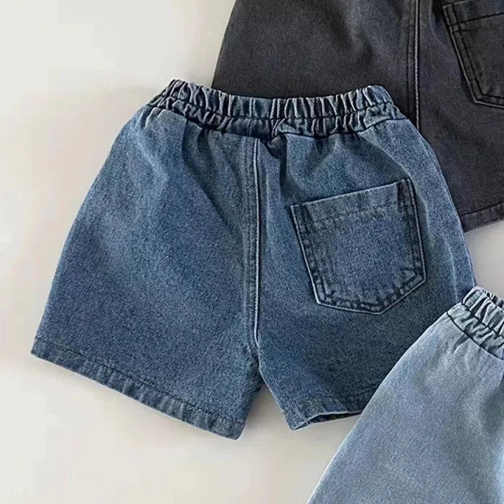 Novedad de verano, pantalones cortos de mezclilla para bebés, pantalones vaqueros cortos lisos para niños y niñas, pantalones con bolsillo para niños pequeños, pantalones cortos para niños, ropa sólida para niños