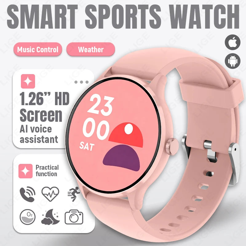 LIGE New Men Smart Watch Sports Fitness Bracelet IP68 Waterproof Bluetooth Call 1.26 inch Men Women Health Monitoring Smartwatch