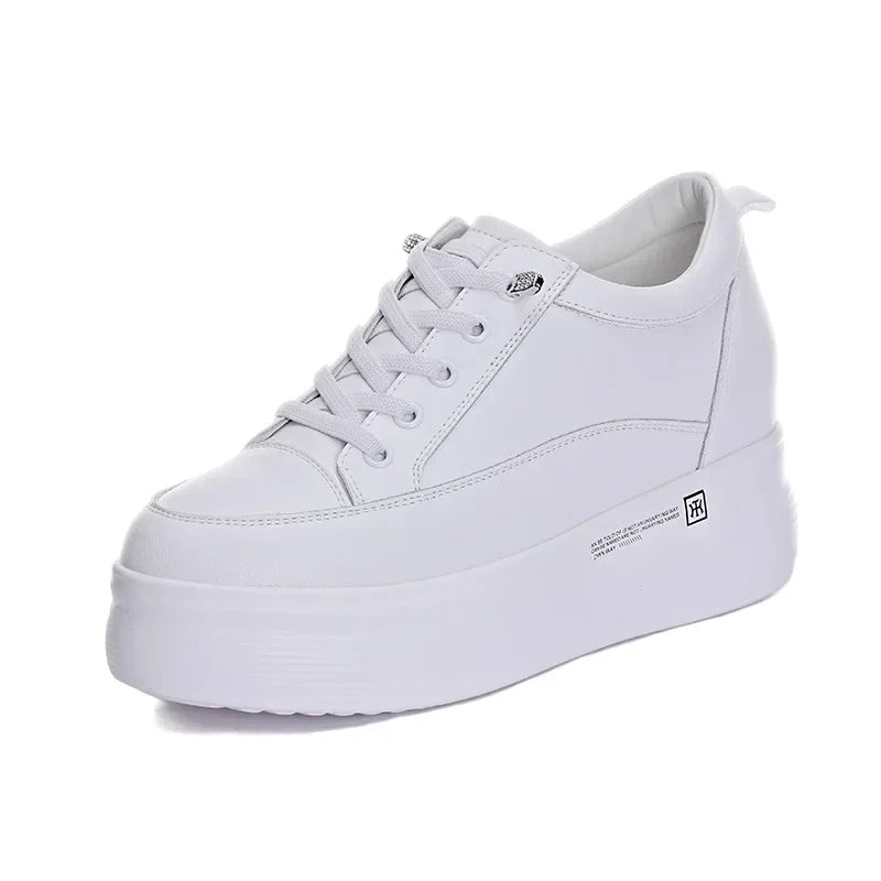 7cm Women Shoes Genuine Leather White Air Mesh Sneakers Chunky Shoes Platform Wedge Spring Autumn Breathable Summer Shoes 40